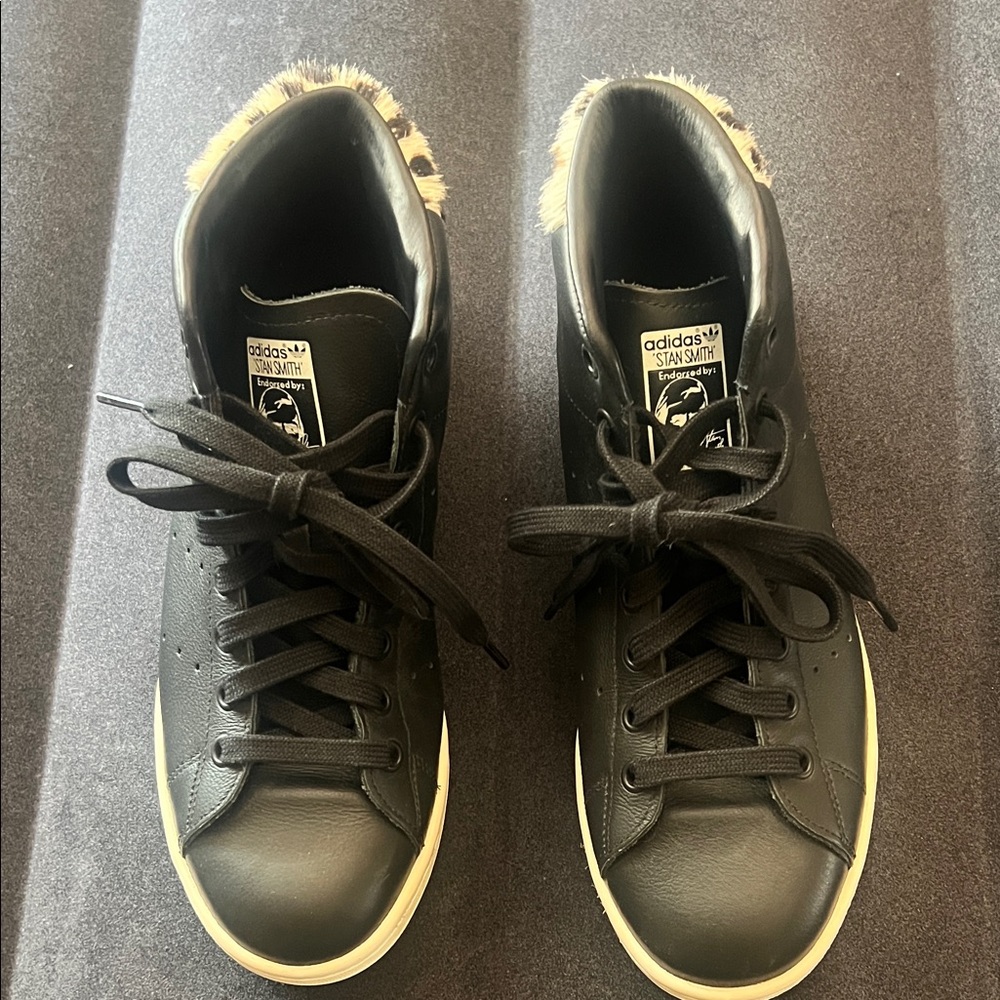 Adidas Black Stan Smith with Fur Accent